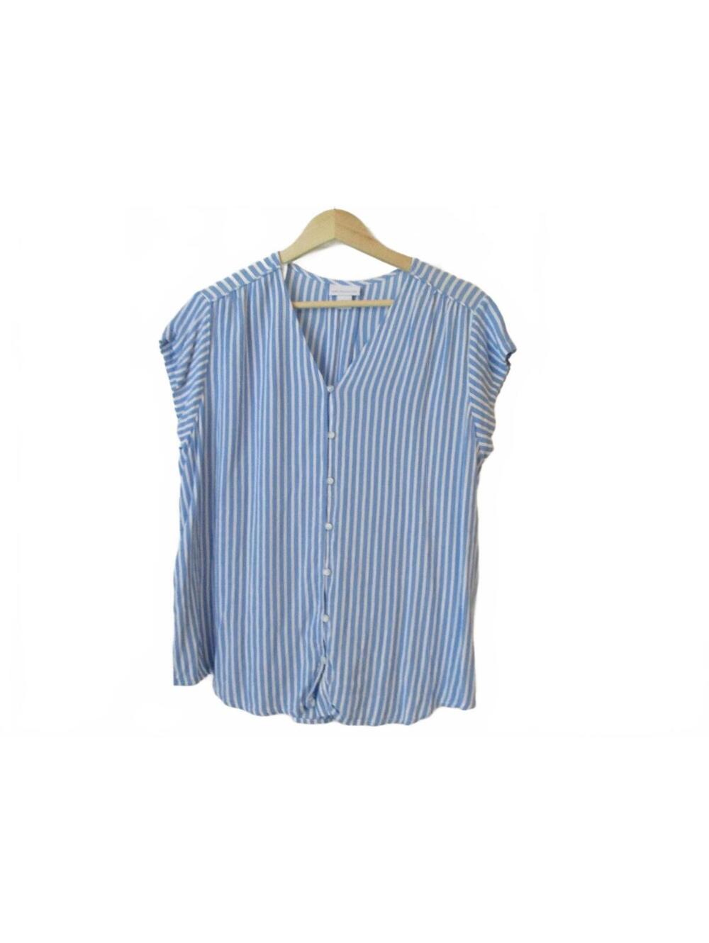 Liz Claiborne Blue White Striped V Neck Blouse XXL